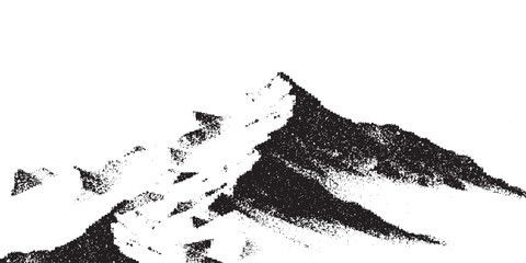 Dotwork mountain pattern vector background. Black noise stipple dots. Sand grain effect. Dots grunge banner. Abstract noise dotwork pattern