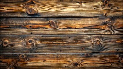 Close up of weathered cracked dark wooden boards with visible knots