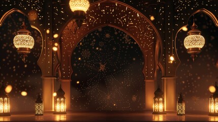 Islamic Architecture with Lanterns and Starry Sky