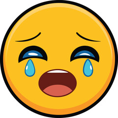 Fototapeta premium Crying Face Emoji Vector Icon Illustration on white Background.