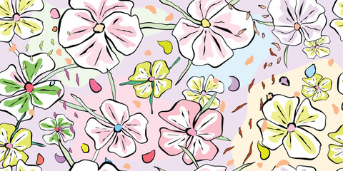 Modern summer seamless  pattern. Doodle style illustration. Creative collage.