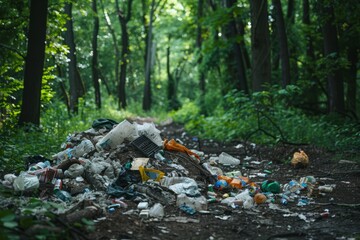 Discarded Trash in a Forest Setting