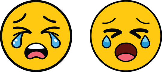 Crying Face Emoji Vector Icon Illustration on white Background.