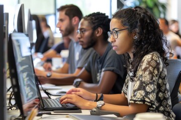 Obraz premium Focused Students Working on Computers