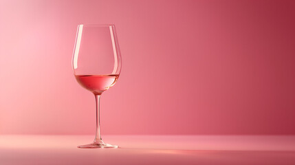 Minimalist plain pink background for product photography with just one object as the highlight, a wine glass, soft lighting and shadowing in the style of the product