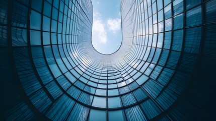 Curved Glass Facade of a Modern Skyscraper Building