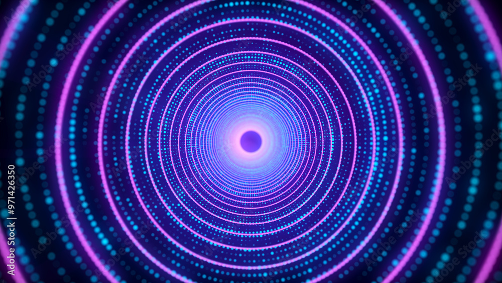 Aufkleber Abstract 3d portal. Circle tunnel or wormhole. Digital background with connected blue dots and lines. 3D rendering.