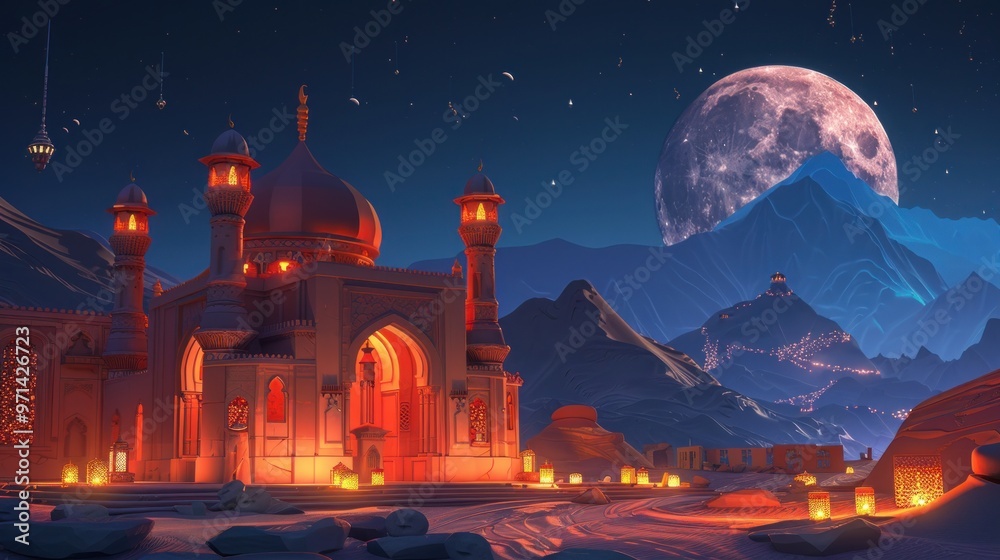 Wall mural mosque under a full moon