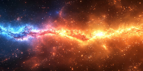 Obraz premium A vibrant nebula with streaks of blue and orange light.