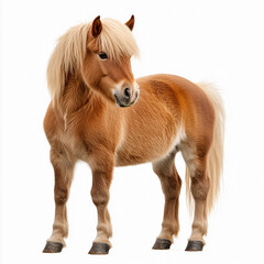 Sweet cute pony standing on white background