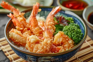 Tempura Shrimp Bowl with Rice and Broccoli