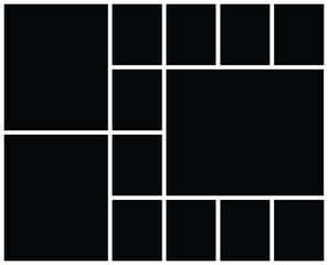 Empty collage grid rectangle photo frame template vector background illustration 