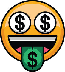 Obraz premium Money Mouth Face Emoji Vector Icon Illustration on white Background.