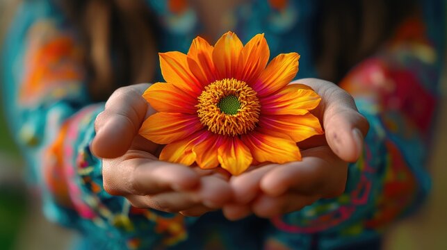 Hands holding a flower