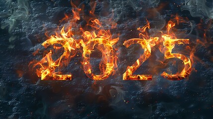 2025 number text with flame effect.