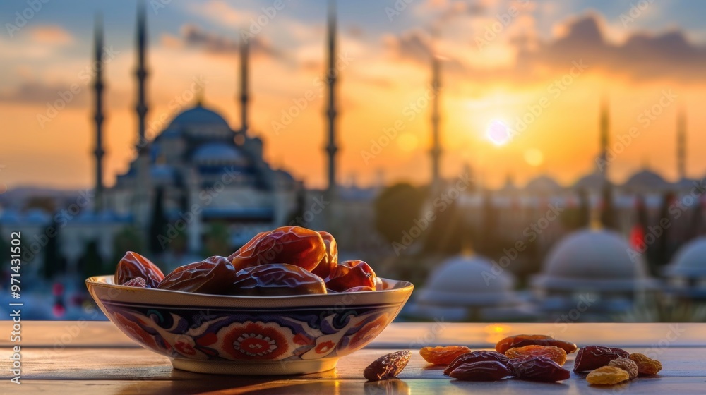 Sticker Dates and a Sunset View of a Mosque