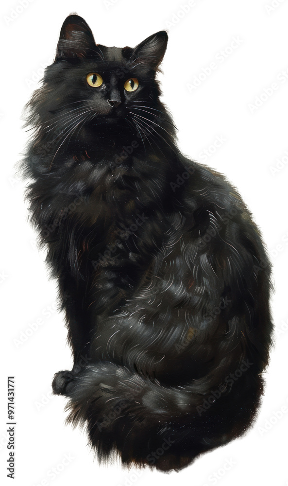 Poster PNG  Elegant black cat portrait painting