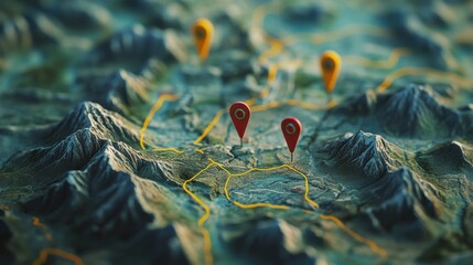 3D Topographic Map with Location Pins