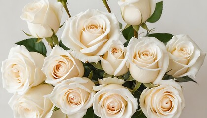 Obraz premium White rose flower bouquet or wedding posy on isolated background,A bouquet of white roses for wedding, green leaves, white flower background, minimal, beautiful rose,156