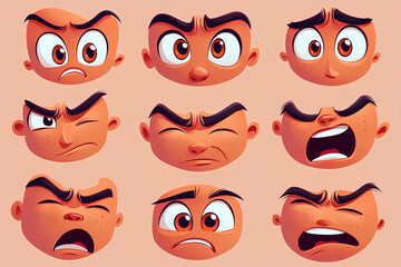A grid of cartoon facial expressions showcasing various emotions.