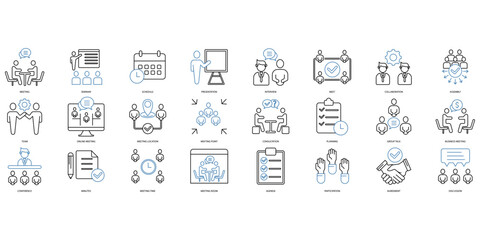 meeting icons set. Set of editable stroke icons.Set of meeting