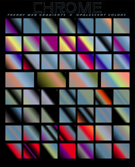 A grid of squares filled with a variety of chrome gradient with a metallic sheen. Designed to be used as a resource for art tools.