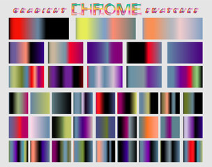 A grid of squares filled with a variety of chrome gradient with a metallic sheen. Designed to be used as a resource for art tools.