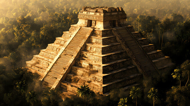 Aztec pyramid illustration. Aztec Civilization. Illustration