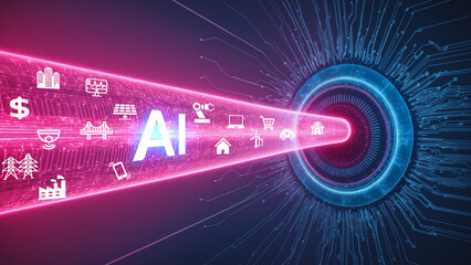 AI and innovation future growth .New technology trends. innovation and technology transformation in business and industry.Big data, mashine learning.illustration.generative AI