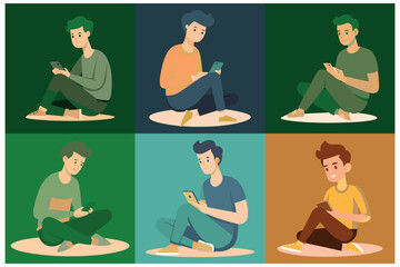 Fototapeta premium Minimalist Flat Design of Person Browsing Smartphone