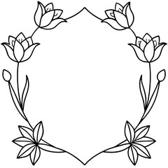 spring floral frame outline coloring book page line art drawing