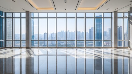 Modern Office with Cityscape Window View