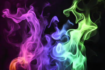Obraz premium Colorful smoke swirls in vibrant hues against a dark background, creating an abstract visual effect.