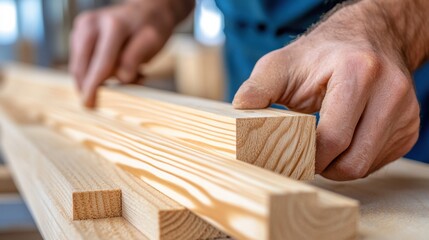 A man is working on a piece of wood with his hands, AI