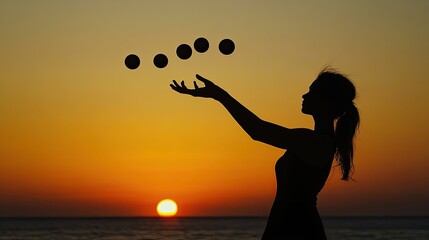 Silhouette of a Juggler at Sunset