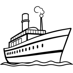 Obraz premium steamship outline coloring book page line art drawing