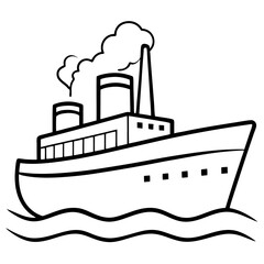 Obraz premium steamship outline coloring book page line art drawing