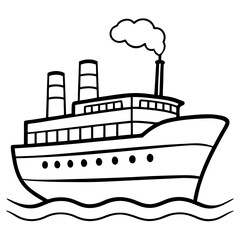 Obraz premium steamship outline coloring book page line art drawing