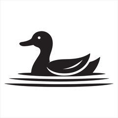 A duck swimming in water logo icon silhouette on white background
