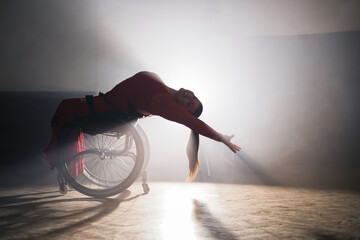 Woman para dancing, spinning, and whirling in the ballroom during training class. Dance and...