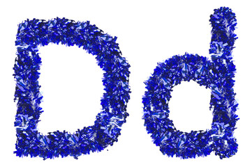 letter D made from New Year's tinsel, isolated Christmas tinsel, tinsel garland