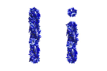 letter I made from New Year's tinsel, isolated Christmas tinsel, tinsel garland