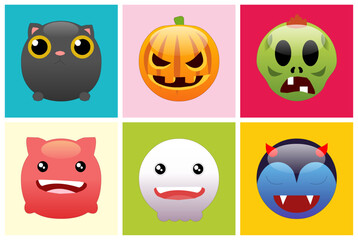 Set of funny cartoon halloween monsters Vector Illustration