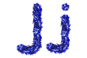 letter J made from New Year's tinsel, isolated Christmas tinsel, tinsel garland