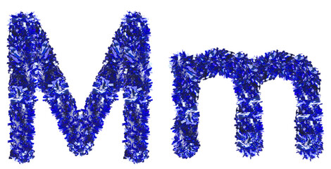 letter M made from New Year's tinsel, isolated Christmas tinsel, tinsel garland