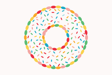 Sugar Sprinkles Circle Frame Donut Glaze Cake Decoration on white background.