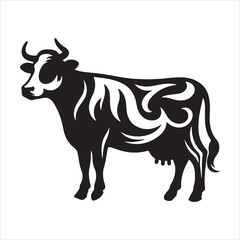 Cow silhouette. cow logo, icon black and white. Cow vector design. Bull, dairy cow
