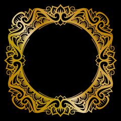 Elegant Gold Ornament Decoration. Luxury Premium Symmetrical Design with Shiny Glossy Black Background. Editable and Scalable Vector EPS for Graphic Design and Print
