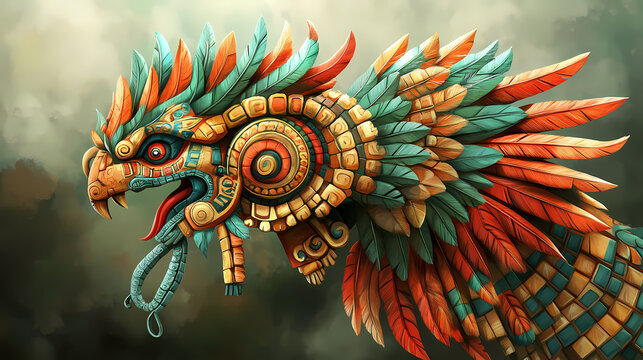 Mayan god kukulkan ( the feathered serpent god, similar to the aztec god quetzalcoatl. kukulkan was associated with wind and rain). Aztec Civilization. Illustration