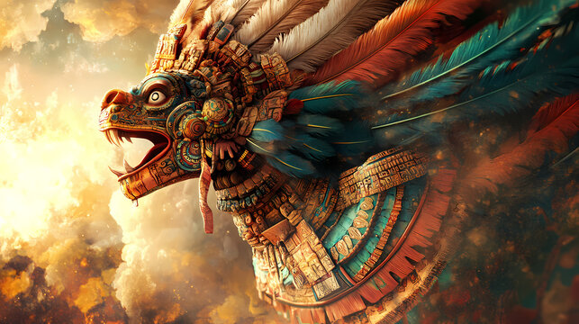 Mayan god kukulkan ( the feathered serpent god, similar to the aztec god quetzalcoatl. kukulkan was associated with wind and rain). Aztec Civilization. Illustration